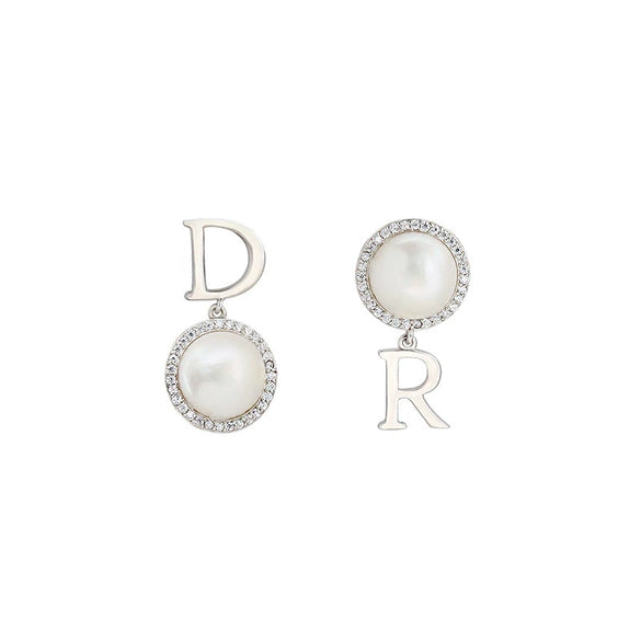 Wholesale Stud Earrings S925 Silver With Natural Freshwater Pearl Pendant Handmade Letter Geometric Niche Style