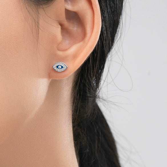 Wholesale Stud Earrings S925 Sterling Silver Enamel Devil's Eye Light Luxury Epoxy Women's