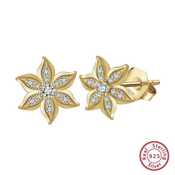 Wholesale Stud Earrings S925 Sterling Silver Flower Geometric Natural Style Electroplated For Women