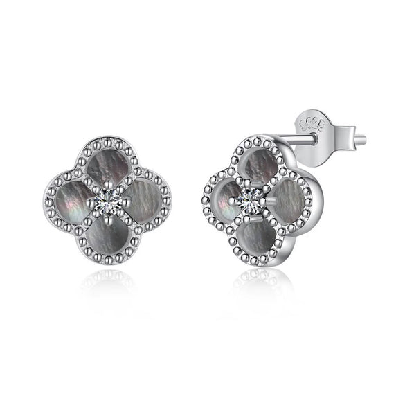 Wholesale Stud Earrings S925 Sterling Silver Geometric Light Luxury Electroplating Inlaid With Fritillary And Highgrade Zircon