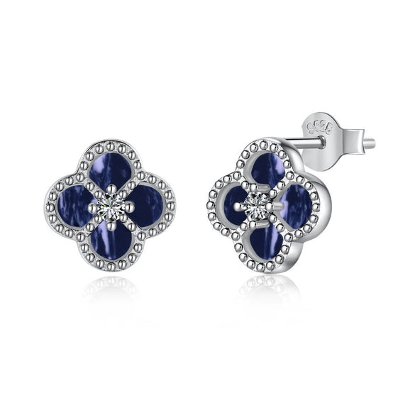 Wholesale Stud Earrings S925 Sterling Silver Geometric Light Luxury Electroplating Inlaid With Fritillary And Highgrade Zircon