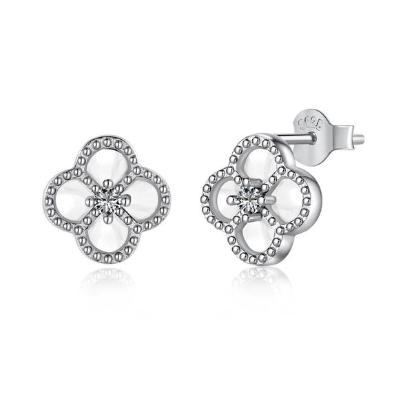 Wholesale Stud Earrings S925 Sterling Silver Geometric Light Luxury Electroplating Inlaid With Fritillary And Highgrade Zircon