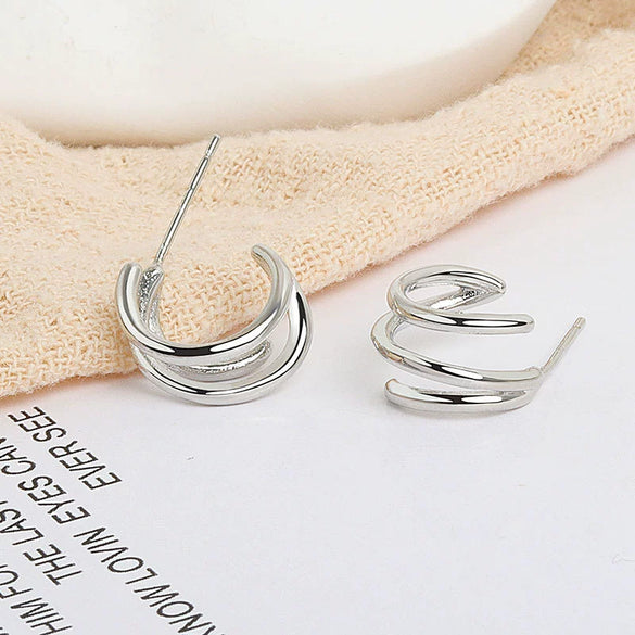Wholesale Stud Earrings S925 Sterling Silver Geometric Multi Layer Ring Circle Gold Plated Female Earrings