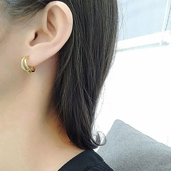 Wholesale Stud Earrings S925 Sterling Silver Geometric Multi Layer Ring Circle Gold Plated Female Earrings