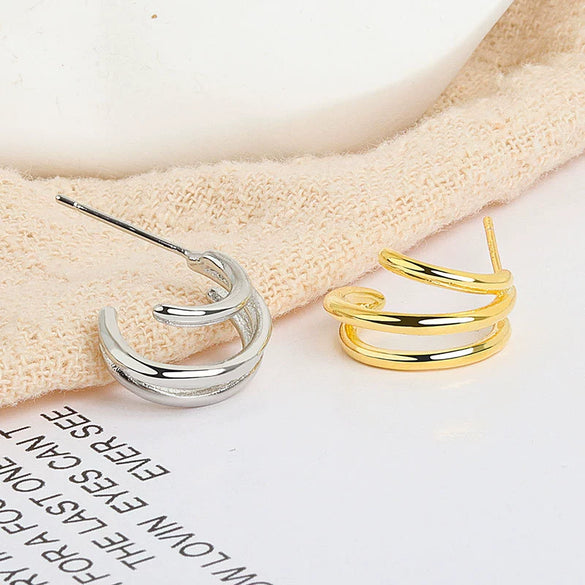 Wholesale Stud Earrings S925 Sterling Silver Geometric Multi Layer Ring Circle Gold Plated Female Earrings
