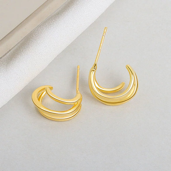 Wholesale Stud Earrings S925 Sterling Silver Geometric Multi Layer Ring Circle Gold Plated Female Earrings