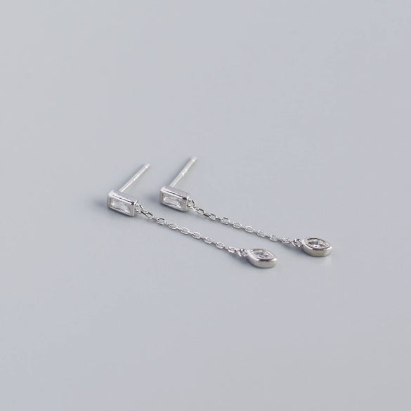 Wholesale Stud Earrings S925 Sterling Silver Geometric Rectangular Horse Eye Tassel Electroplated For Women