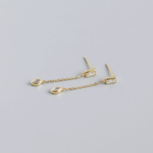 Wholesale Stud Earrings S925 Sterling Silver Geometric Rectangular Horse Eye Tassel Electroplated For Women