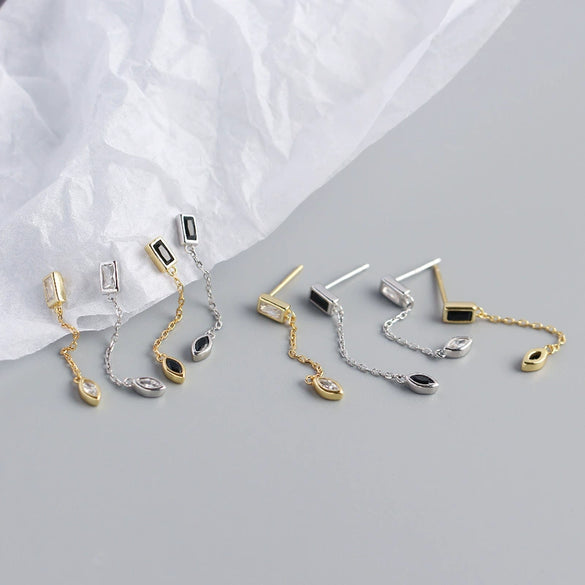 Wholesale Stud Earrings S925 Sterling Silver Geometric Rectangular Horse Eye Tassel Electroplated For Women