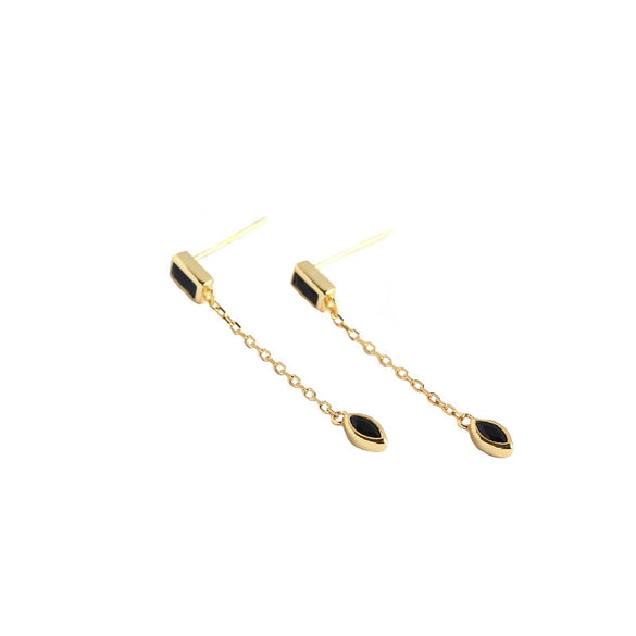Wholesale Stud Earrings S925 Sterling Silver Geometric Rectangular Horse Eye Tassel Electroplated For Women