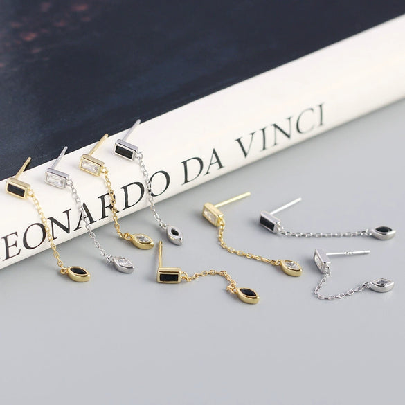 Wholesale Stud Earrings S925 Sterling Silver Geometric Rectangular Horse Eye Tassel Electroplated For Women