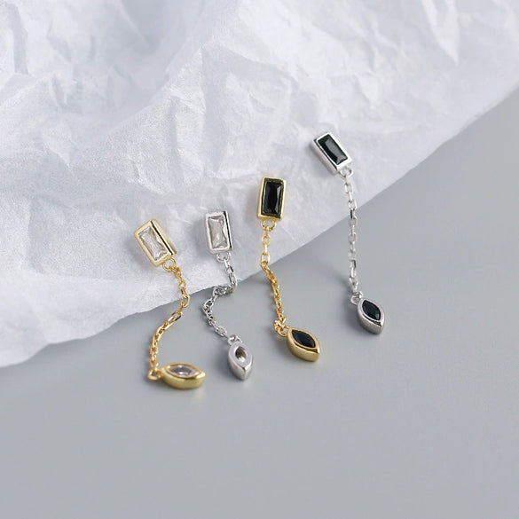 Wholesale Stud Earrings S925 Sterling Silver Geometric Rectangular Horse Eye Tassel Electroplated For Women