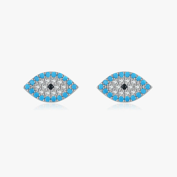 Wholesale Stud Earrings S925 Sterling Silver Niche Design Micro Inlay Turquoise Small Devil Eye For Women