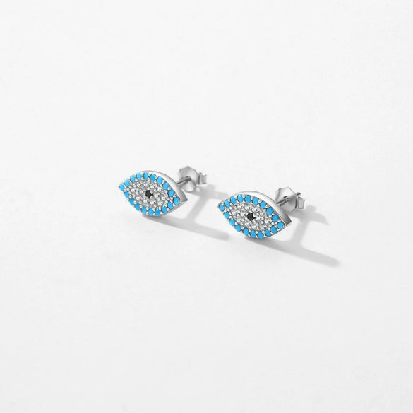 Wholesale Stud Earrings S925 Sterling Silver Niche Design Micro Inlay Turquoise Small Devil Eye For Women