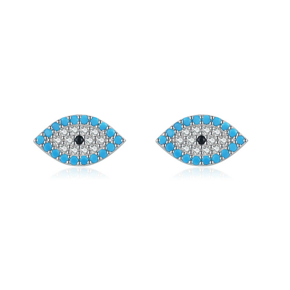 Wholesale Stud Earrings S925 Sterling Silver Niche Design Micro Inlay Turquoise Small Devil Eye For Women