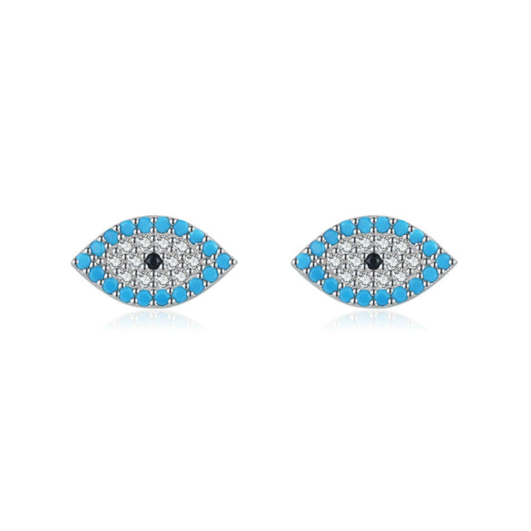 Wholesale Stud Earrings S925 Sterling Silver Niche Design Micro Inlay Turquoise Small Devil Eye For Women