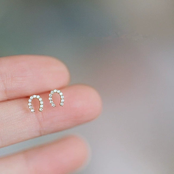 Wholesale Stud Earrings S925 Sterling Silver Ushaped With Micro Inlaid Zircon And 14K Gold Plated For Women