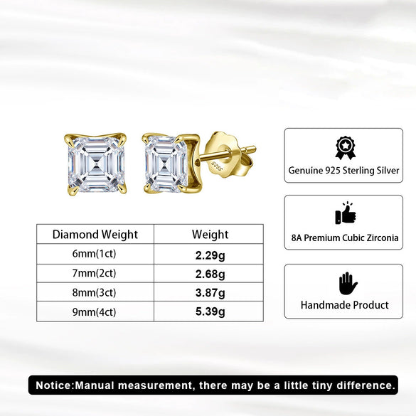 Wholesale Stud Earrings 925 Silver Cubic Zirconia Geometric Fourprong Square Inlaid Electroplated