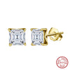 Wholesale Stud Earrings 925 Silver Cubic Zirconia Geometric Fourprong Square Inlaid Electroplated