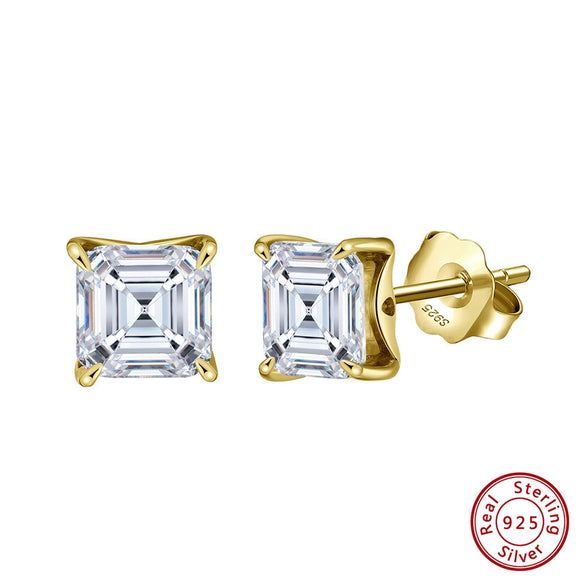 Wholesale Stud Earrings 925 Silver Cubic Zirconia Geometric Fourprong Square Inlaid Electroplated