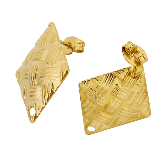 Wholesale Stud Earrings Stainless Steel French Retro Style With Weaving Vertical Stripes Pattern And Electroplating Treatment