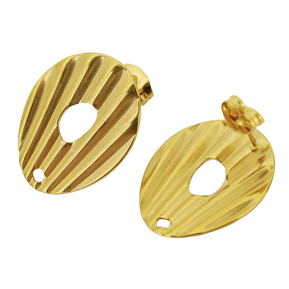 Wholesale Stud Earrings Stainless Steel French Retro Style With Weaving Vertical Stripes Pattern And Electroplating Treatment