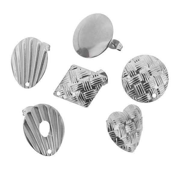 Wholesale Stud Earrings Stainless Steel French Retro Style With Weaving Vertical Stripes Pattern And Electroplating Treatment