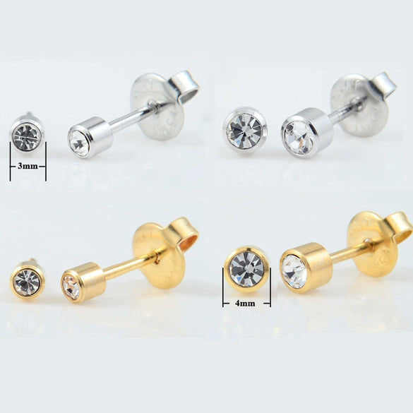Wholesale Stud Earrings 304 Stainless Steel Geometric Czech Diamond 24K Real Gold Plated Nickelfree Ethylene Oxide Disinfected Unisex