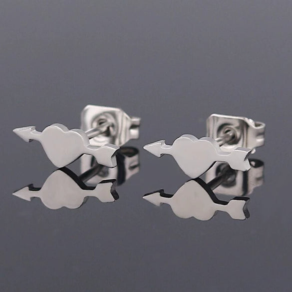 Wholesale Stud Earrings Stainless Steel Geometric Heart Arrow Design Electroplated For Women