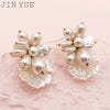 Wholesale Stud Earrings Stainless Steel Geometric Pearl Shell Flower Electroplated For Women