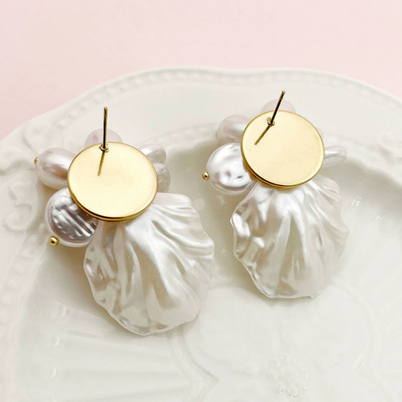 Wholesale Stud Earrings Stainless Steel Geometric Pearl Shell Flower Electroplated For Women