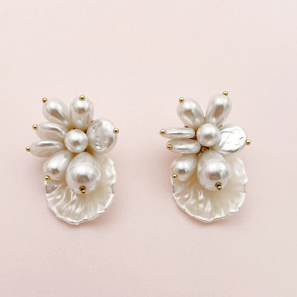 Wholesale Stud Earrings Stainless Steel Geometric Pearl Shell Flower Electroplated For Women
