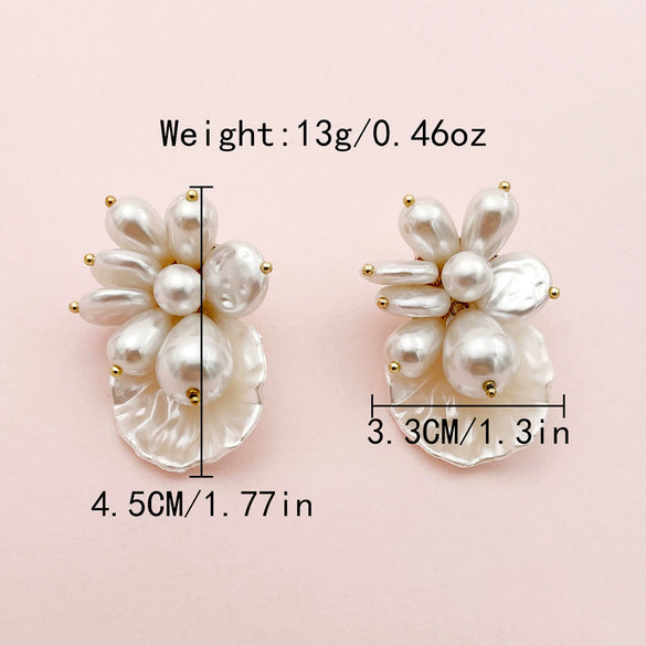 Wholesale Stud Earrings Stainless Steel Geometric Pearl Shell Flower Electroplated For Women