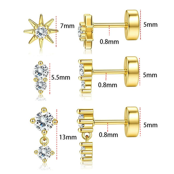 Wholesale Stud Earrings Stainless Steel Geometric Real Gold Electroplated Zirconia Light Luxury Style