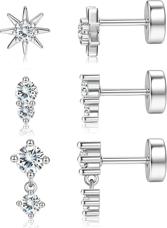 Wholesale Stud Earrings Stainless Steel Geometric Real Gold Electroplated Zirconia Light Luxury Style
