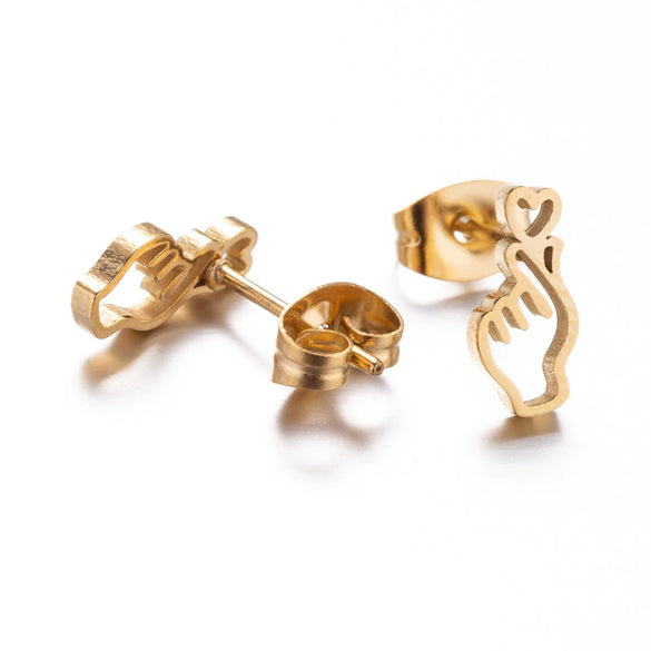 Wholesale Stud Earrings Stainless Steel Hollow Heart Shape Electroplated For Women