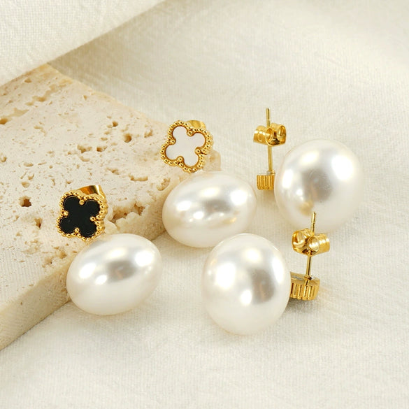 Wholesale Stud Earrings Stainless Steel Imitation Pearl Geometric Baroque Electroplated For Women