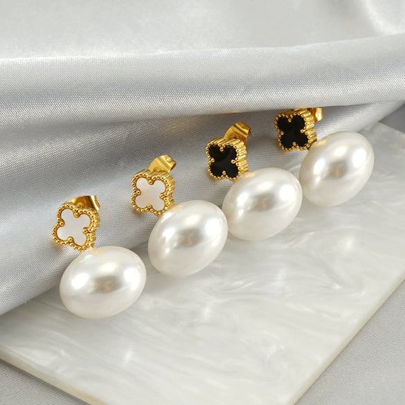 Wholesale Stud Earrings Stainless Steel Imitation Pearl Geometric Baroque Electroplated For Women