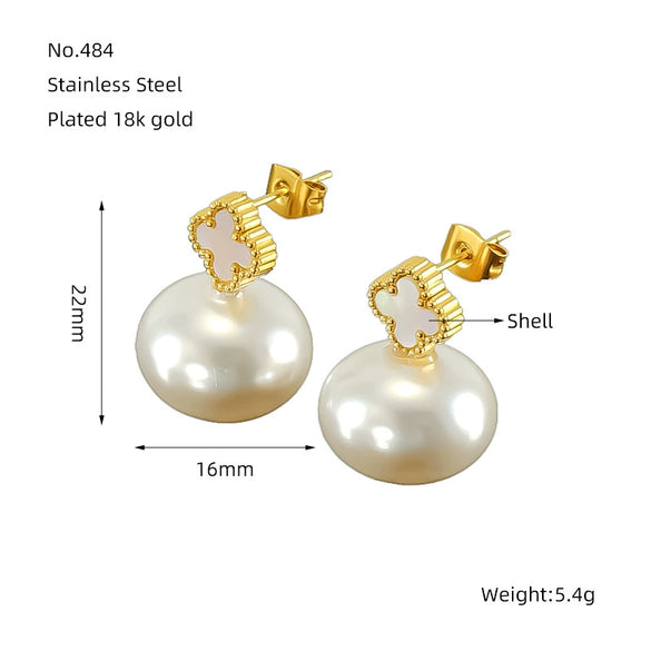 Wholesale Stud Earrings Stainless Steel Imitation Pearl Geometric Baroque Electroplated For Women