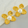Wholesale Stud Earrings Stainless Steel Pearl Flower Electroplating Fashion Women's