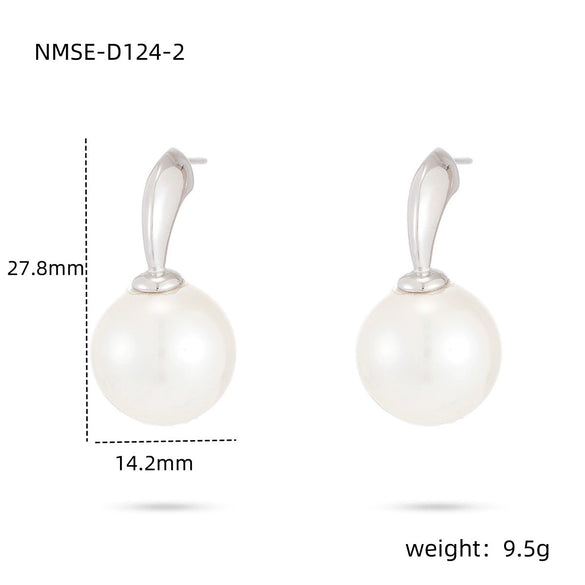 Wholesale Stud Earrings Stainless Steel Pearl French Retro Light Luxury Electroplated For Women