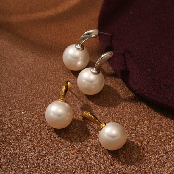 Wholesale Stud Earrings Stainless Steel Pearl French Retro Light Luxury Electroplated For Women