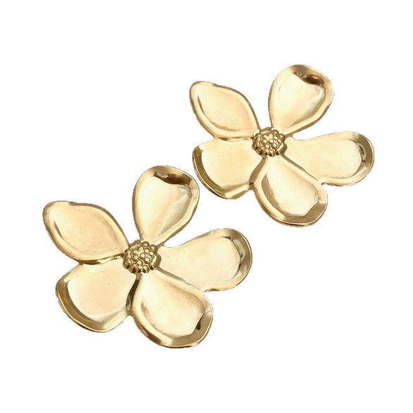 Wholesale Stud Earrings Stainless Steel Real Gold Electroplated Heavy Industry Flower Style Matte Retro
