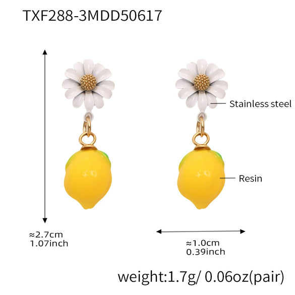 Wholesale Stud Earrings 316L Stainless Steel Resin Fruit Geometric Electroplating For Girls
