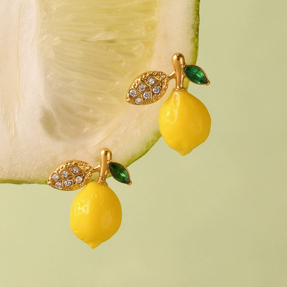 Wholesale Stud Earrings 316L Stainless Steel Resin Fruit Geometric Electroplating For Girls