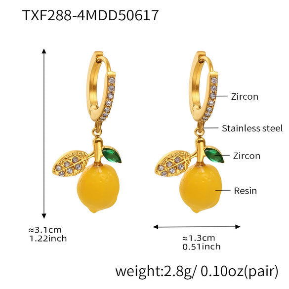 Wholesale Stud Earrings 316L Stainless Steel Resin Fruit Geometric Electroplating For Girls