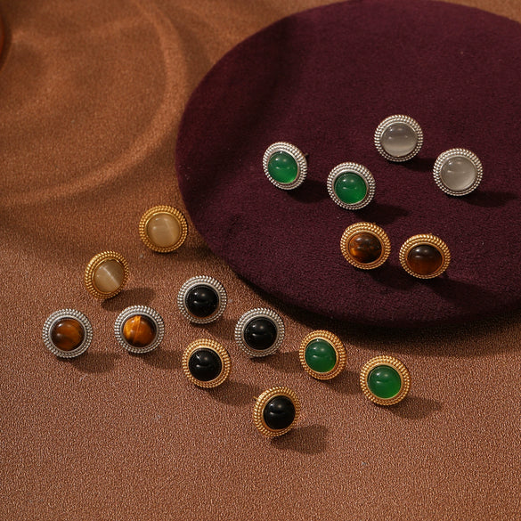 Wholesale Stud Earrings Stainless Steel Tiger Eye Stone Geometric Fashion Electroplating For Women