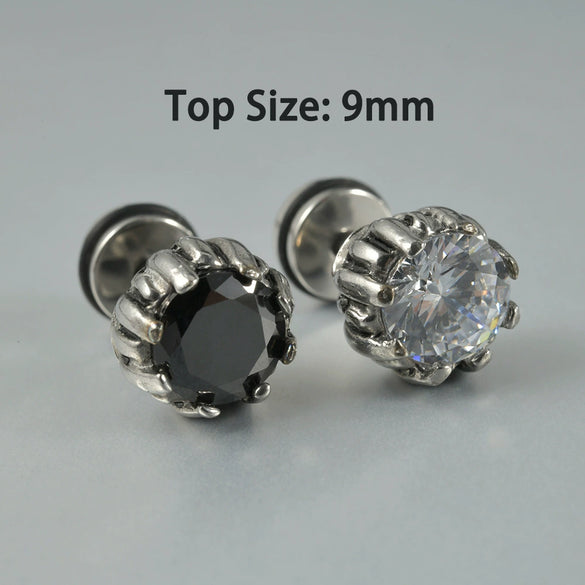 Wholesale Stud Earrings Stainless Steel Zircon Clawshaped Geometric Hip Hop Style Electroplated