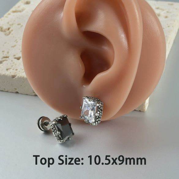 Wholesale Stud Earrings Stainless Steel Zircon Clawshaped Geometric Hip Hop Style Electroplated