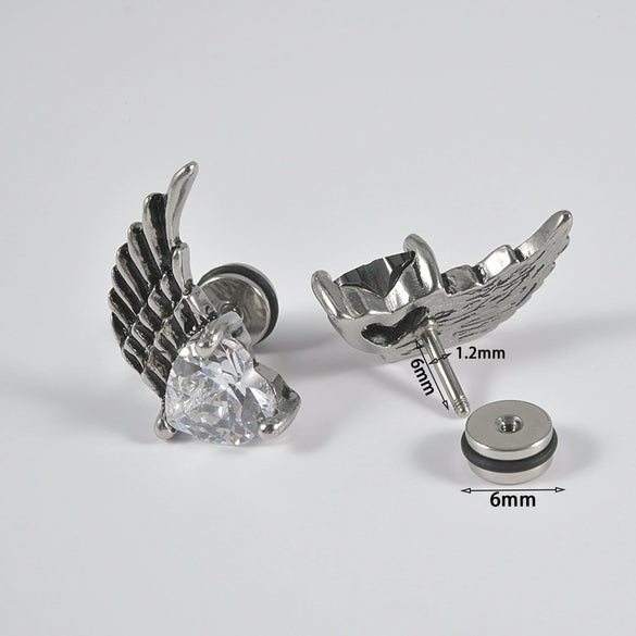 Wholesale Stud Earrings Stainless Steel Zircon Clawshaped Geometric Hip Hop Style Electroplated